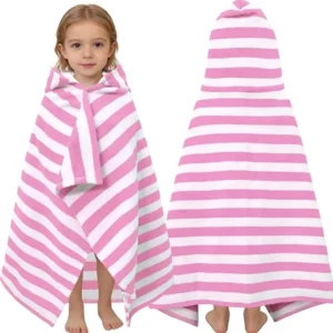 Pink Stripe Hooded Toddler Towel VOOVA & MOVAS Pink Stripe Hooded Toddler Towel