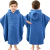 Solid Blue Embossed Kids Hooded Poncho Towel Boy Front Back View