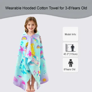 VOOVA & MOVAS Mermaid Kids Hooded Poncho Towel VOOVA & MOVAS mermaid kids hooded poncho towel, 100% cotton wearable bath beach towel for girls age 3-8
