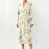 VOOVA & MOVAS  Cotton Towel Robe with Shawl Collar - Vintage Floral Cream