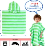 Green Striped Kids Hooded Bath Poncho Size Chart & Feature Infographic
