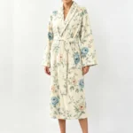 VOOVA & MOVAS  Cotton Towel Robe with Shawl Collar - Vintage Floral Cream