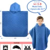 Solid Blue Embossed Kids Hooded Poncho Towel Size Chart & Features Infographic