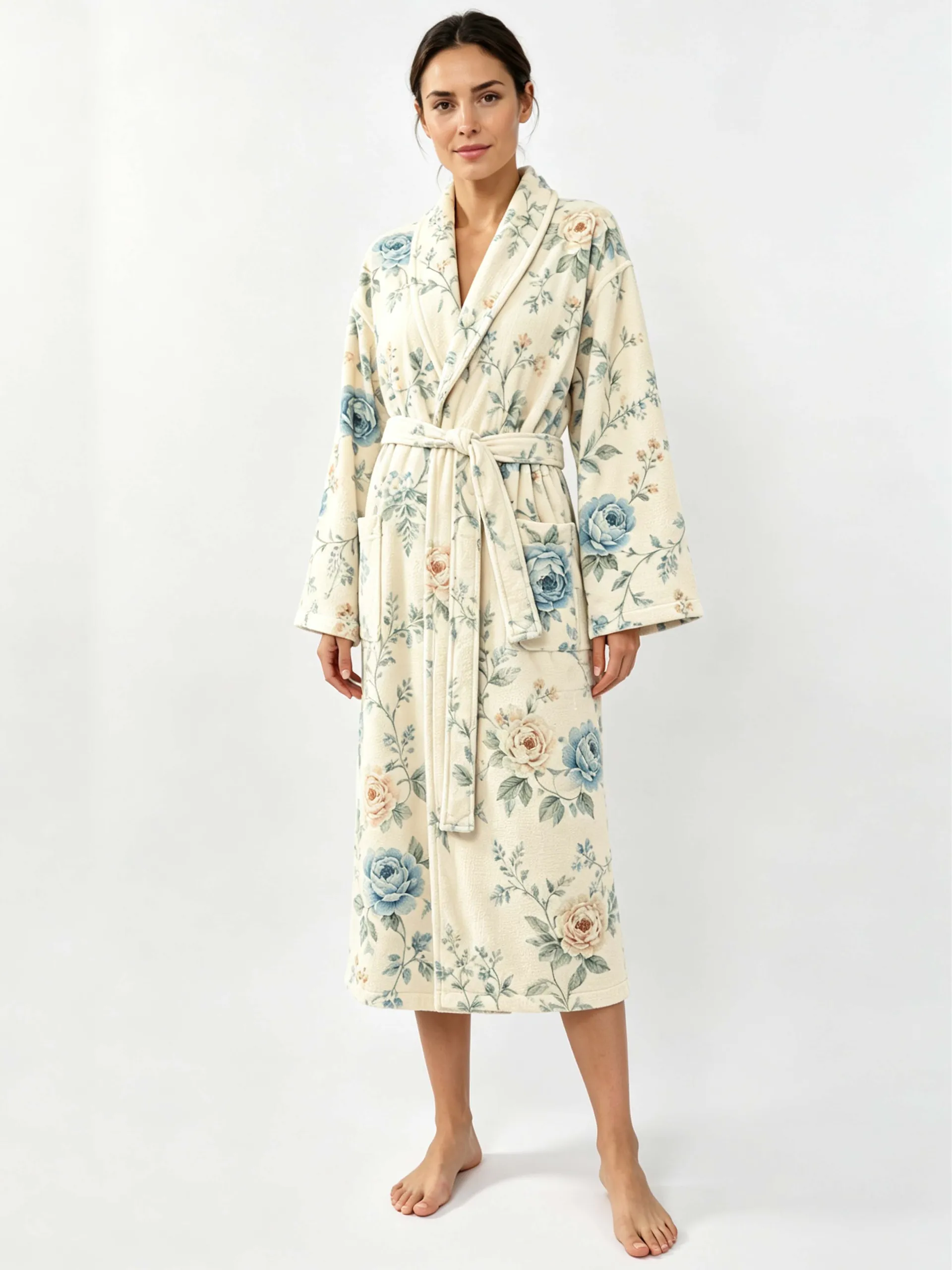 VOOVA & MOVAS  Cotton Towel Robe with Shawl Collar - Vintage Floral Cream - 图片 2