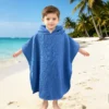 Solid Blue Embossed Toddler Hooded Poncho Towel Beach Scene