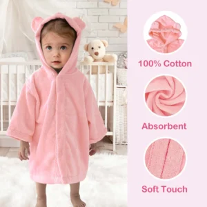 Pink Bear Baby Hooded Towel