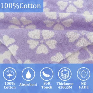 Close-up of the soft 100% cotton aqua purple striped fabric of the kids poncho towel