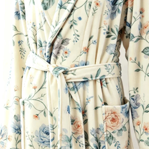 VOOVA & MOVAS Cotton Towel Robe with Shawl Collar - Vintage Floral Cream - 图片 4