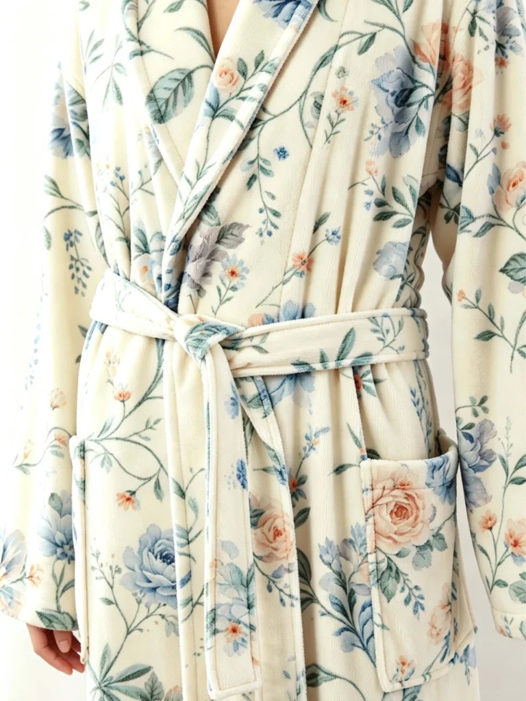VOOVA & MOVAS Cotton Towel Robe with Shawl Collar - Vintage Floral Cream