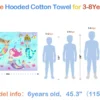 Mermaid Kids Poncho Towel Bathroom Back View Back view of kid wearing mermaid hooded poncho towel in bathroom, thick cotton bath towel