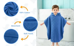 Solid Blue Embossed Kids Hooded Poncho Towel Fabric Detail Diagram