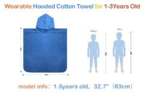 Solid Blue Embossed Kids Poncho Towel Dimension Size Chart Height Reference