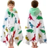 Dino Kids Hooded Towel Front Back Display VOOVA & MOVAS Dinosaur Kids Hooded Poncho Towel | 100% Cotton Beach & Bath Towel for Boys and Girls