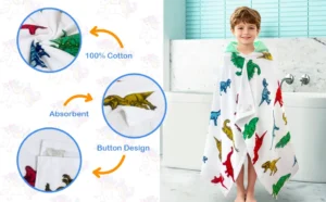 Dinosaur Kids Towel Usage Instruction Size chart for kids dinosaur hooded poncho towel, size guide for boys girls beach bath towel
