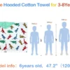 Kids Dino Poncho Towel Size Chart 100% cotton dinosaur kids hooded towel, absorbent soft fabric detail with feature icons