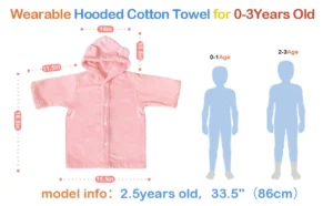 Pink Baby Bathrobe Size Guide Pink hooded bathrobe size guide for babies 0 to 3 years