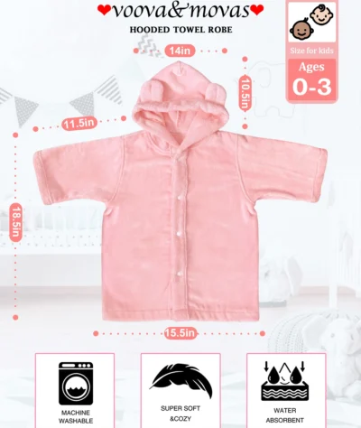 Pink Baby Hooded Bathrobe Details Close-up of button detail on pink baby bathrobe