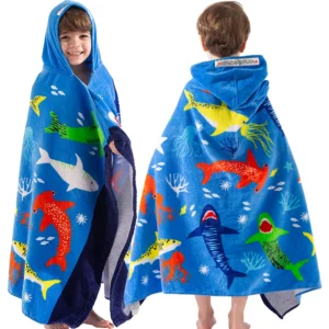 Shark Kids Pool Towel Blue shark wearable pool towel for kids