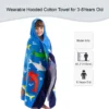 Shark Kids Pool Towel Details Blue shark kids towel with hood and wearable design