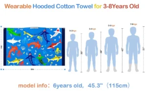 Shark Kids Towel Size Guide Size guide for blue shark kids towel aged 3 to 8