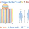 Size guide for a toddler hooded towel for children ages 2 to 4