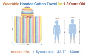 Size guide for a toddler hooded towel for children ages 2 to 4