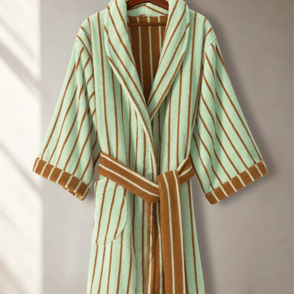 100% cotton adult bathrobe with shawl collar in caramel brown