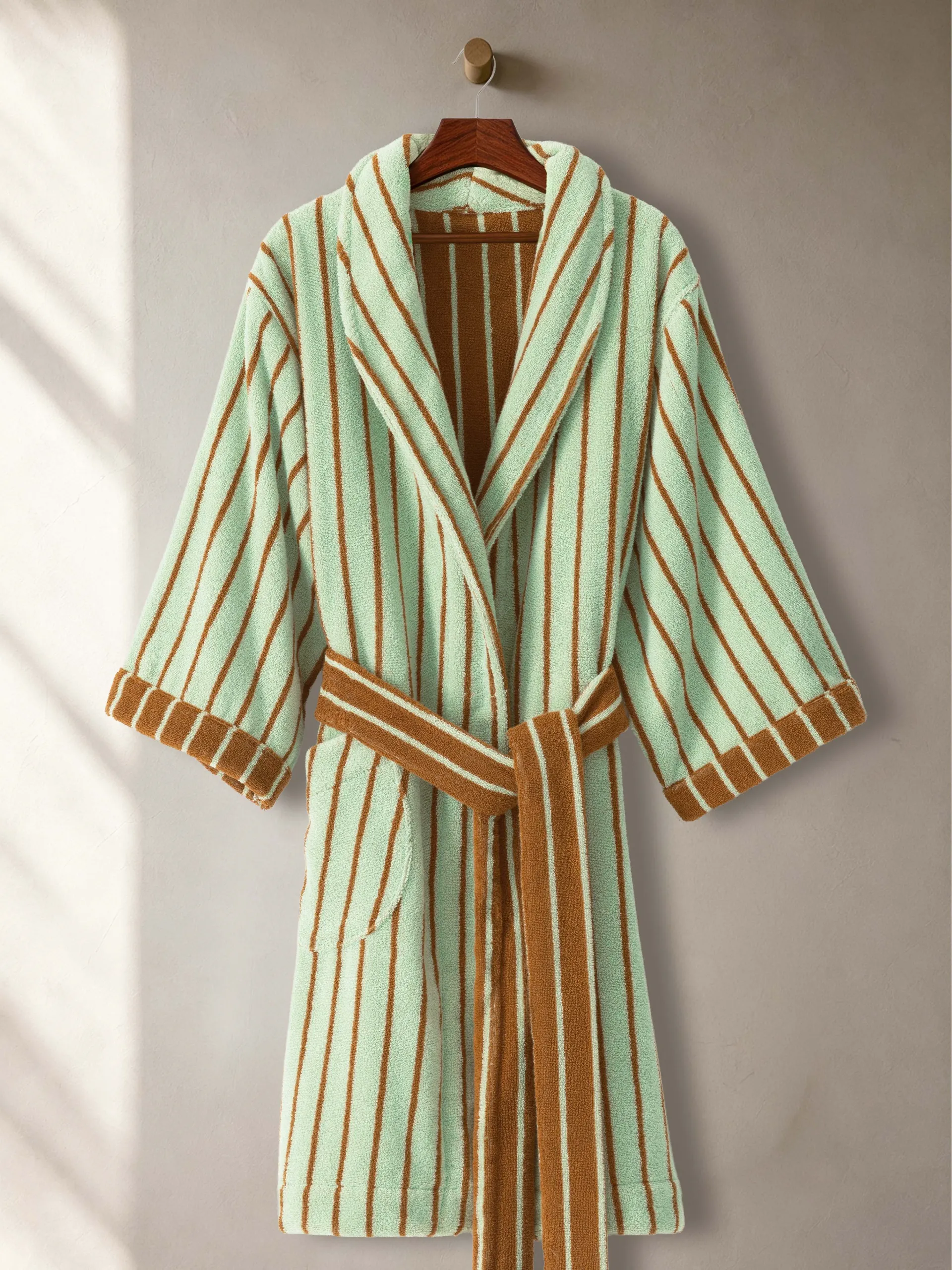 100% cotton adult bathrobe with shawl collar in caramel brown