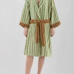 VOOVA & MOVAS Cotton Striped Towel Robe with Shawl Collar – Light Blue