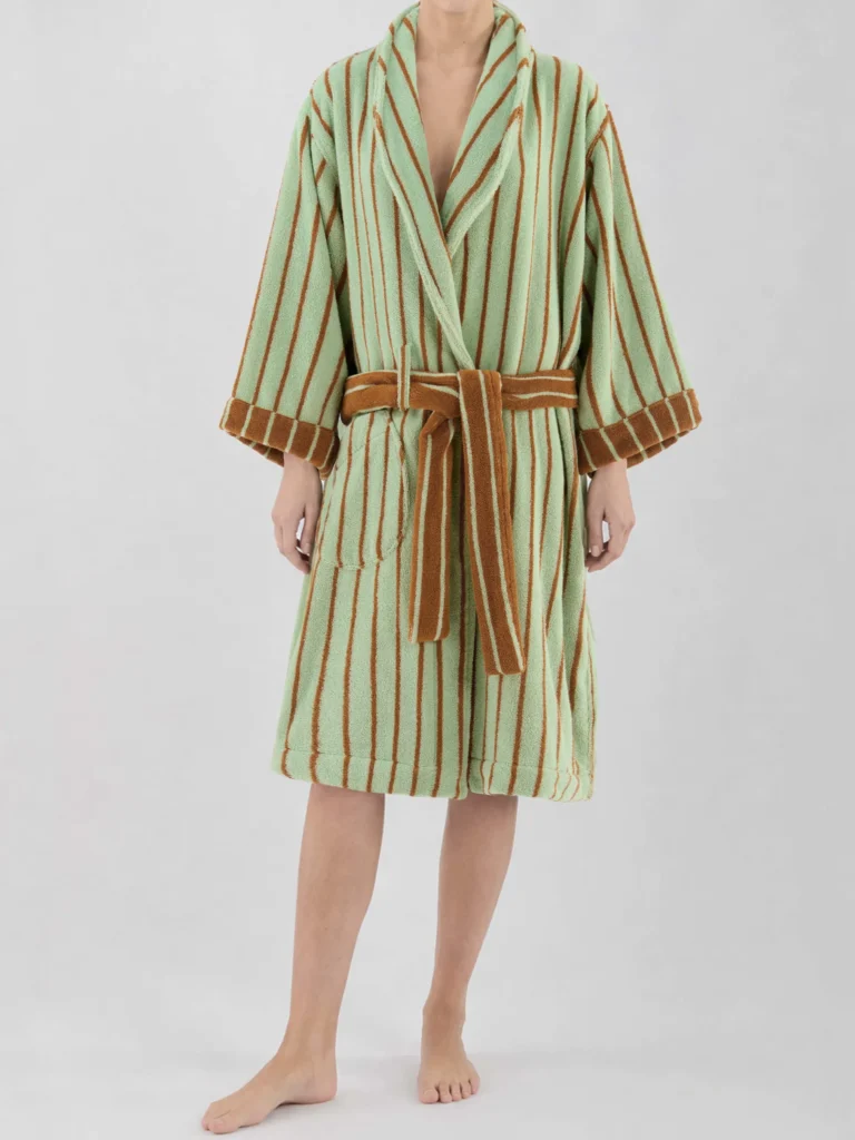 VOOVA & MOVAS Cotton Striped Towel Robe with Shawl Collar – Light Blue