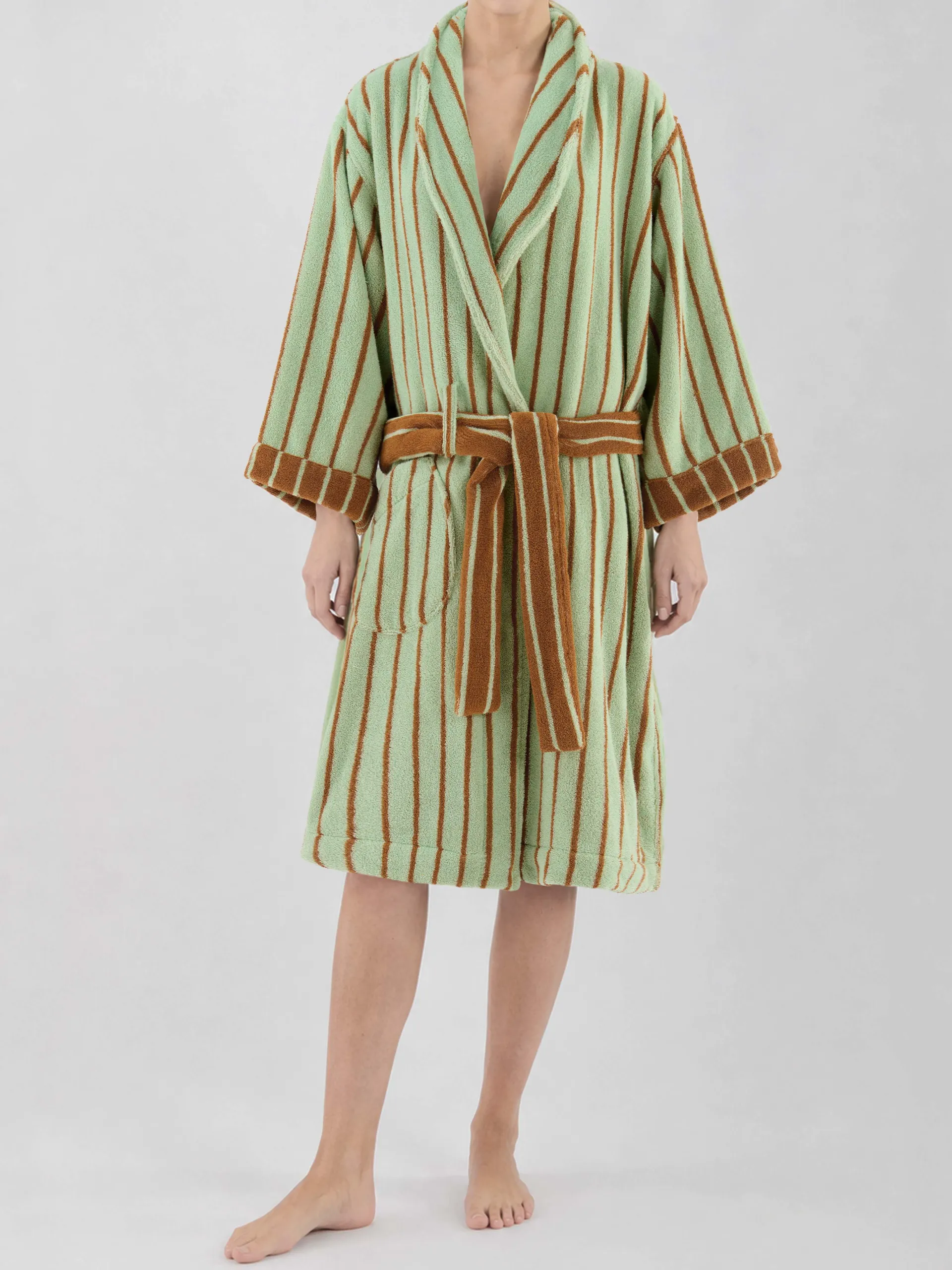 VOOVA & MOVAS Cotton Striped Towel Robe with Shawl Collar – Light Blue - 图片 8