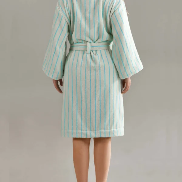 VOOVA & MOVAS Cotton Striped Towel Robe with Shawl Collar – Light Blue - 图片 3