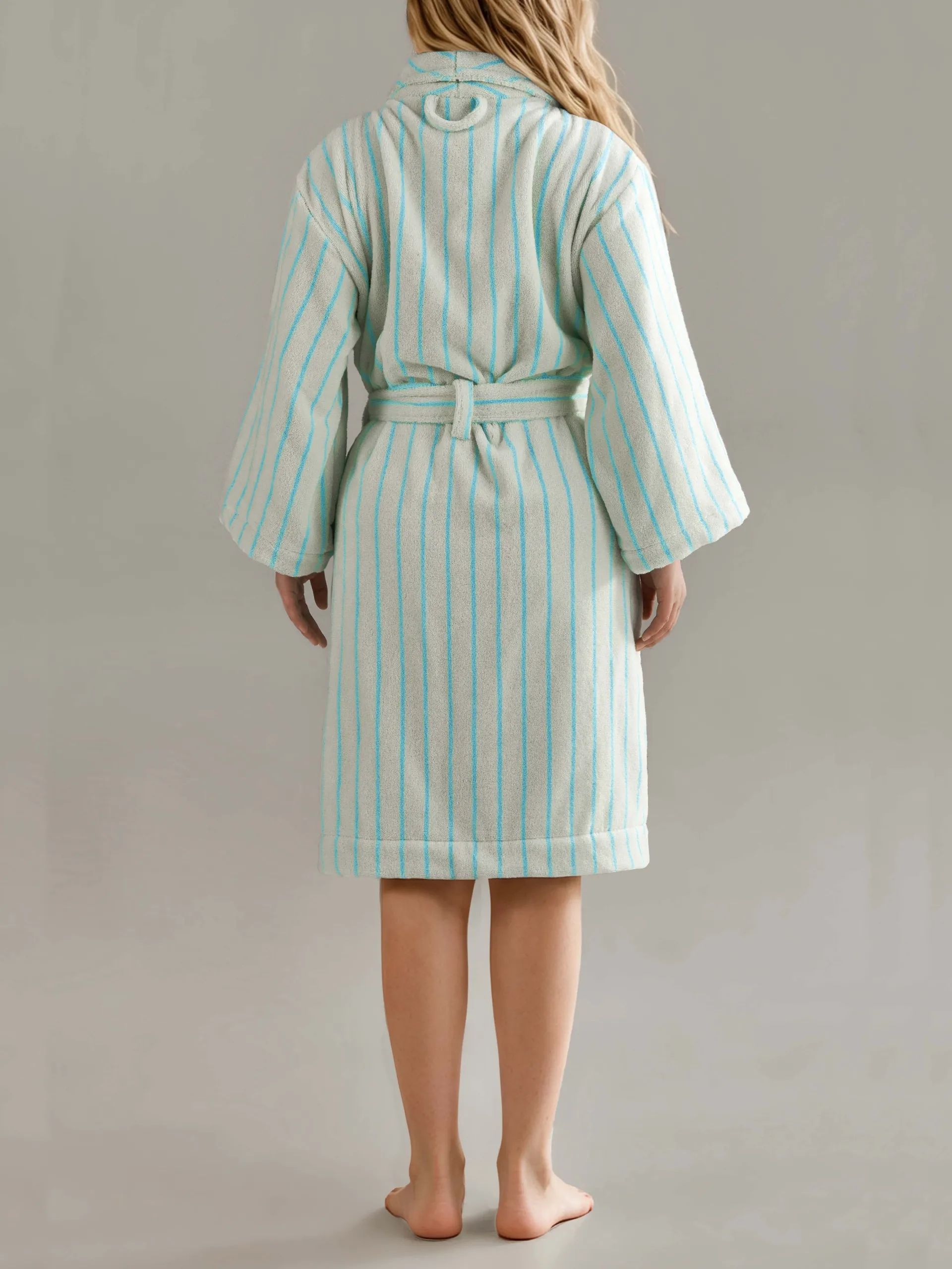 VOOVA & MOVAS Cotton Striped Towel Robe with Shawl Collar – Light Blue - 图片 3