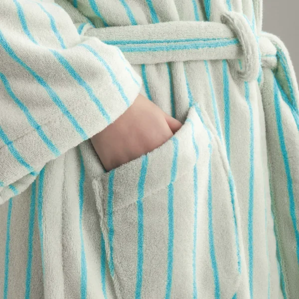 VOOVA & MOVAS Cotton Striped Towel Robe with Shawl Collar – Light Blue - 图片 5