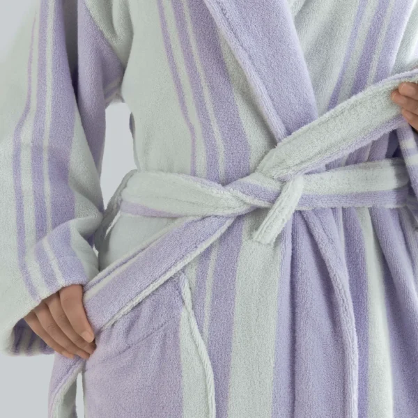 Luxury 100% cotton adult bathrobe featuring a soft shawl collar design in elegant taro purple.4