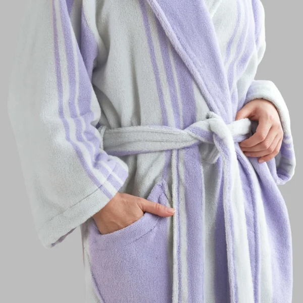 Luxury 100% cotton adult bathrobe featuring a soft shawl collar design in elegant taro purple.5