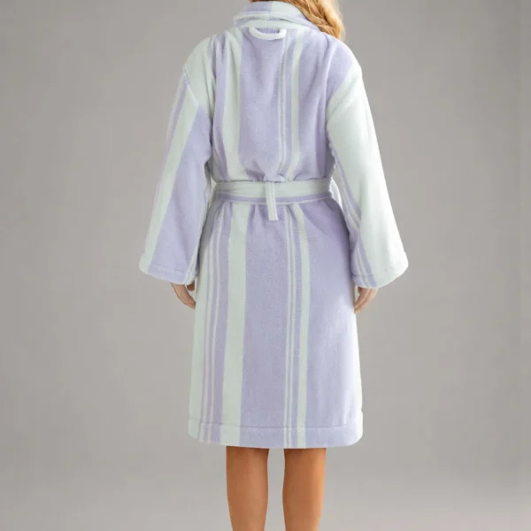 Luxury 100% cotton adult bathrobe featuring a soft shawl collar design in elegant taro purple.3