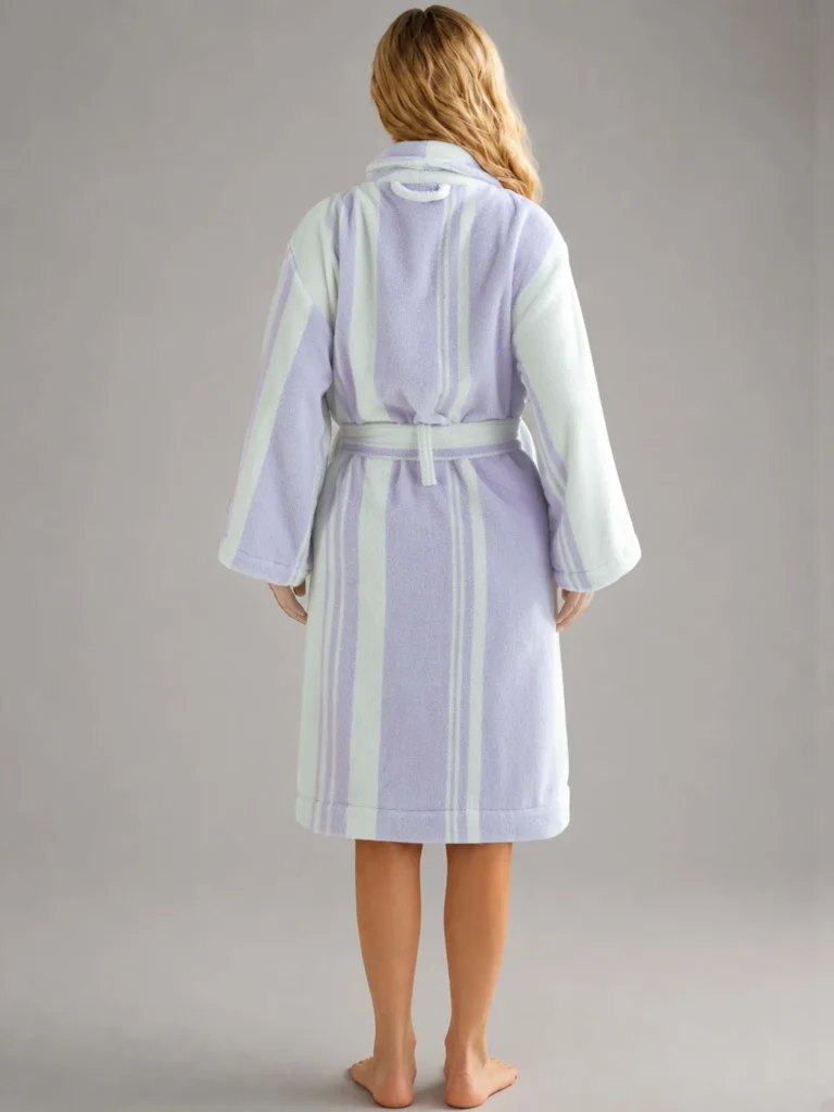 Luxury 100% cotton adult bathrobe featuring a soft shawl collar design in elegant taro purple.3