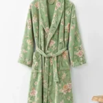 voova-cotton-towel-robe-shawl-collar-floral-green