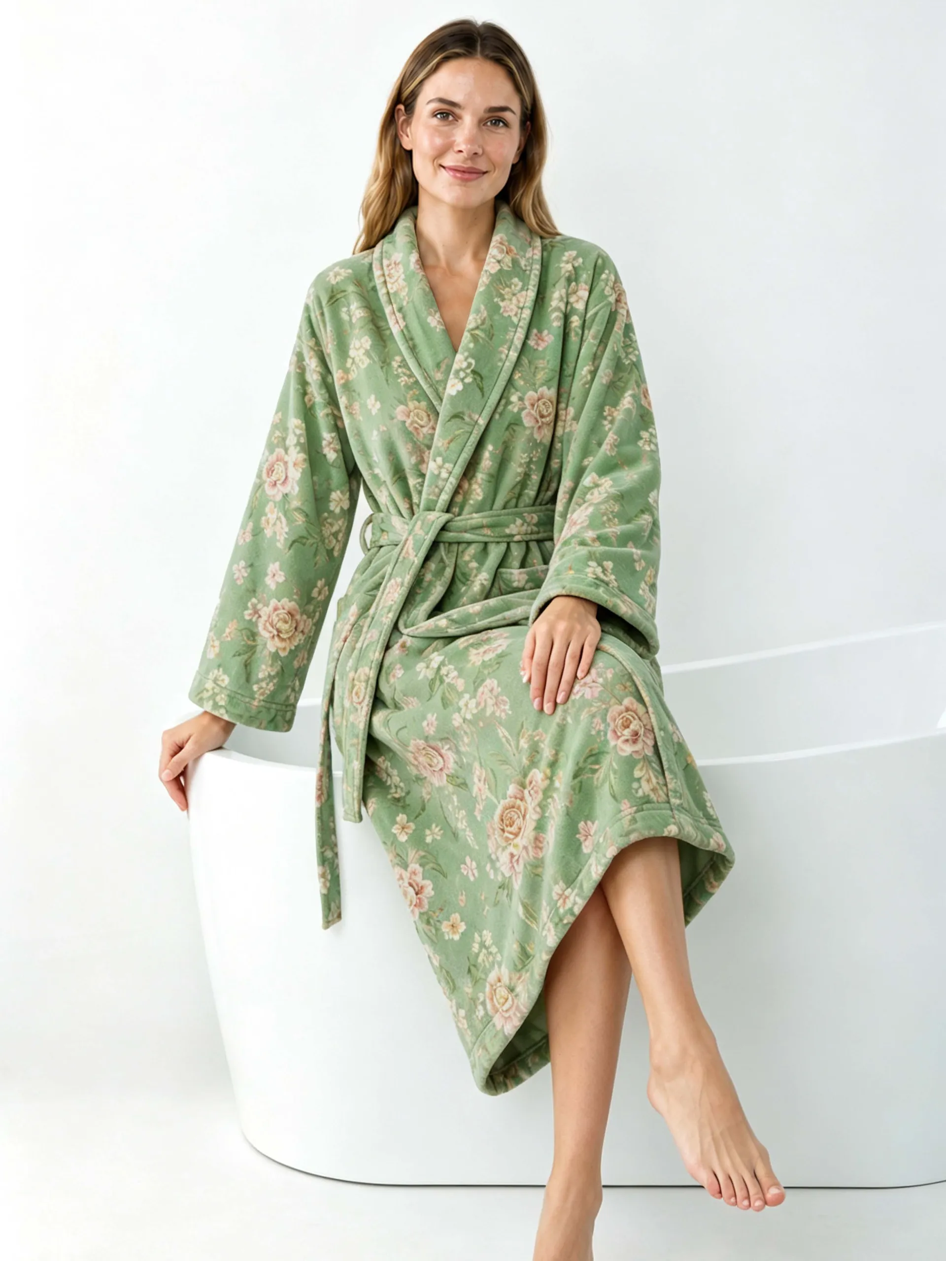 voova-cotton-towel-robe-shawl-collar-floral-green3