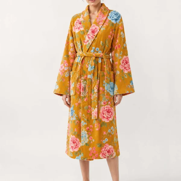 VOOVA & MOVAS Cotton Towel Robe with Shawl Collar - Vintage Floral Cream - 图片 14