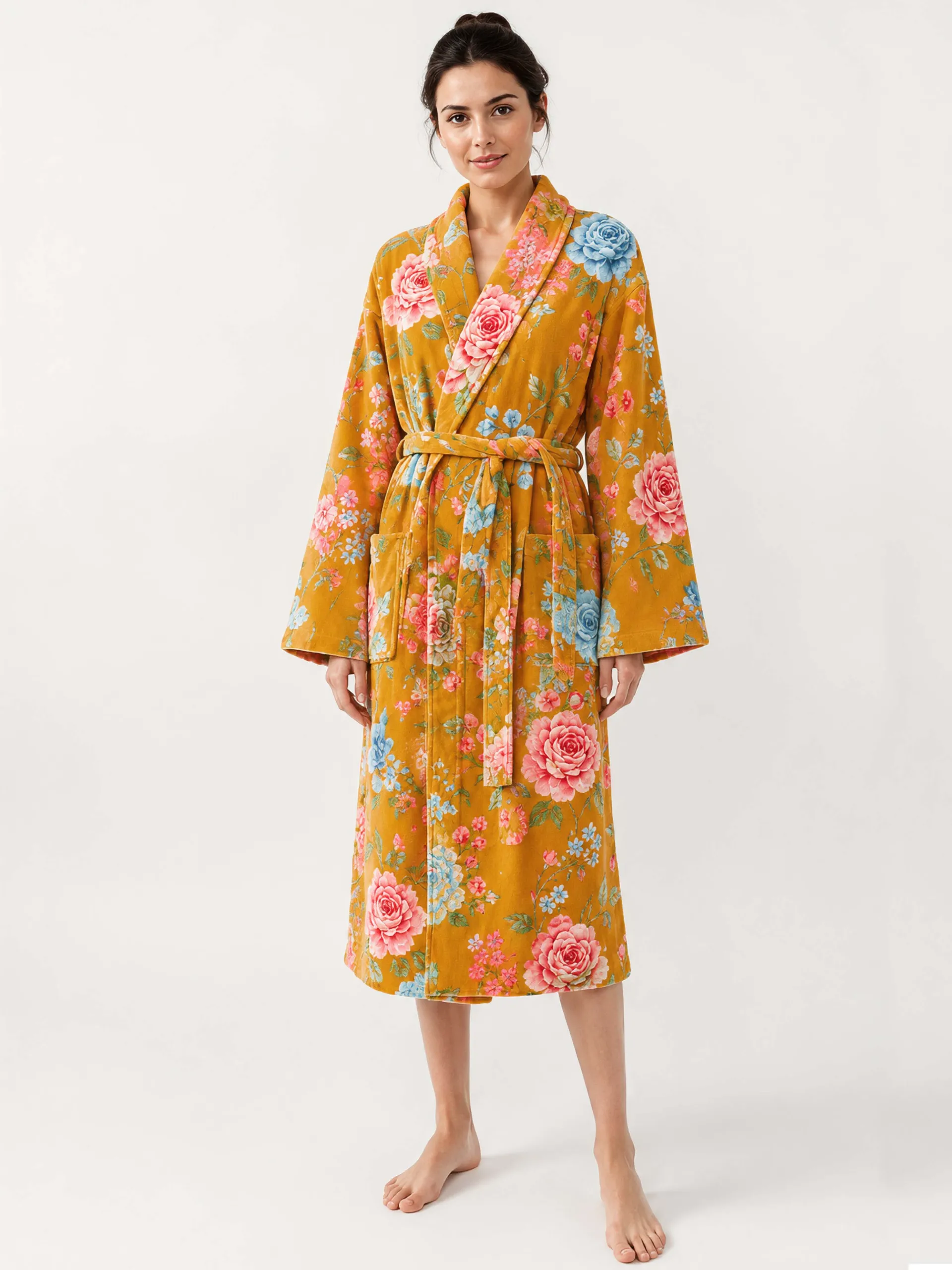 VOOVA & MOVAS  Cotton Towel Robe with Shawl Collar - Vintage Floral Cream - 图片 14