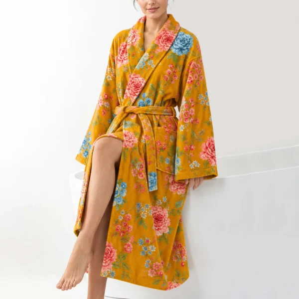 VOOVA & MOVAS Cotton Towel Robe with Shawl Collar - Vintage Floral Cream - 图片 15