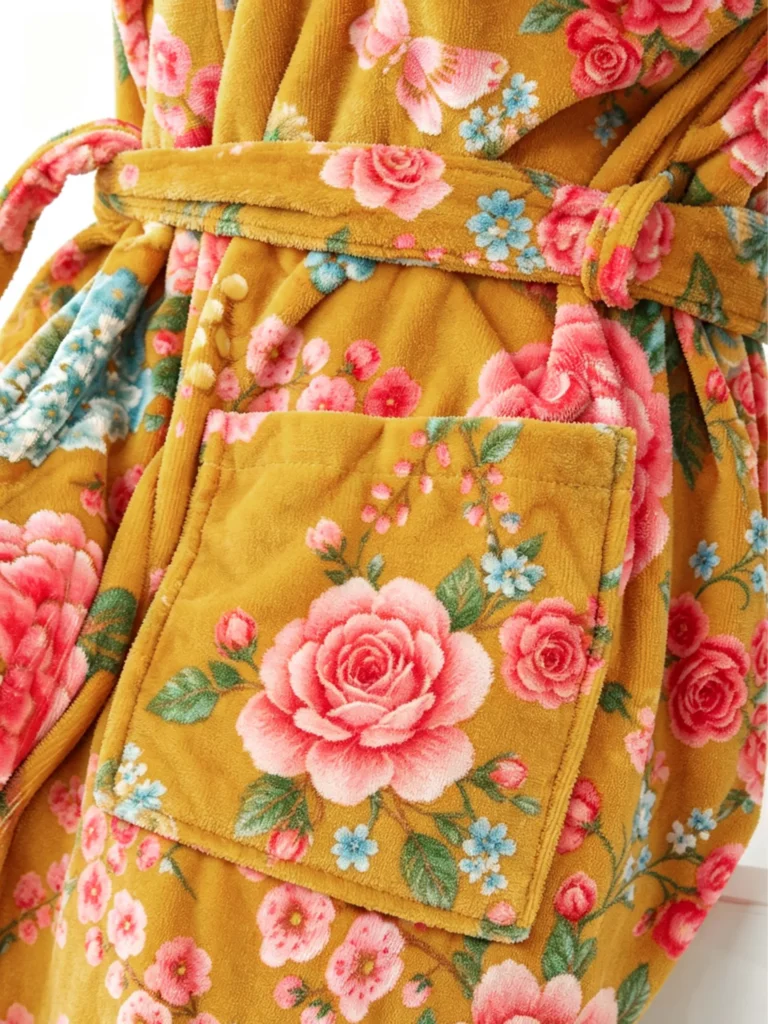 VOOVA & MOVAS Cotton Towel Robe with Shawl Collar - Vintage Floral Cream