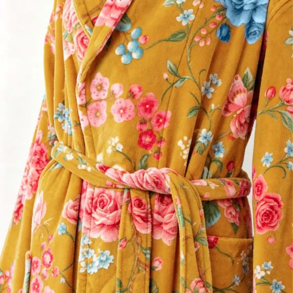 VOOVA & MOVAS Cotton Towel Robe with Shawl Collar - Vintage Floral Cream - 图片 17