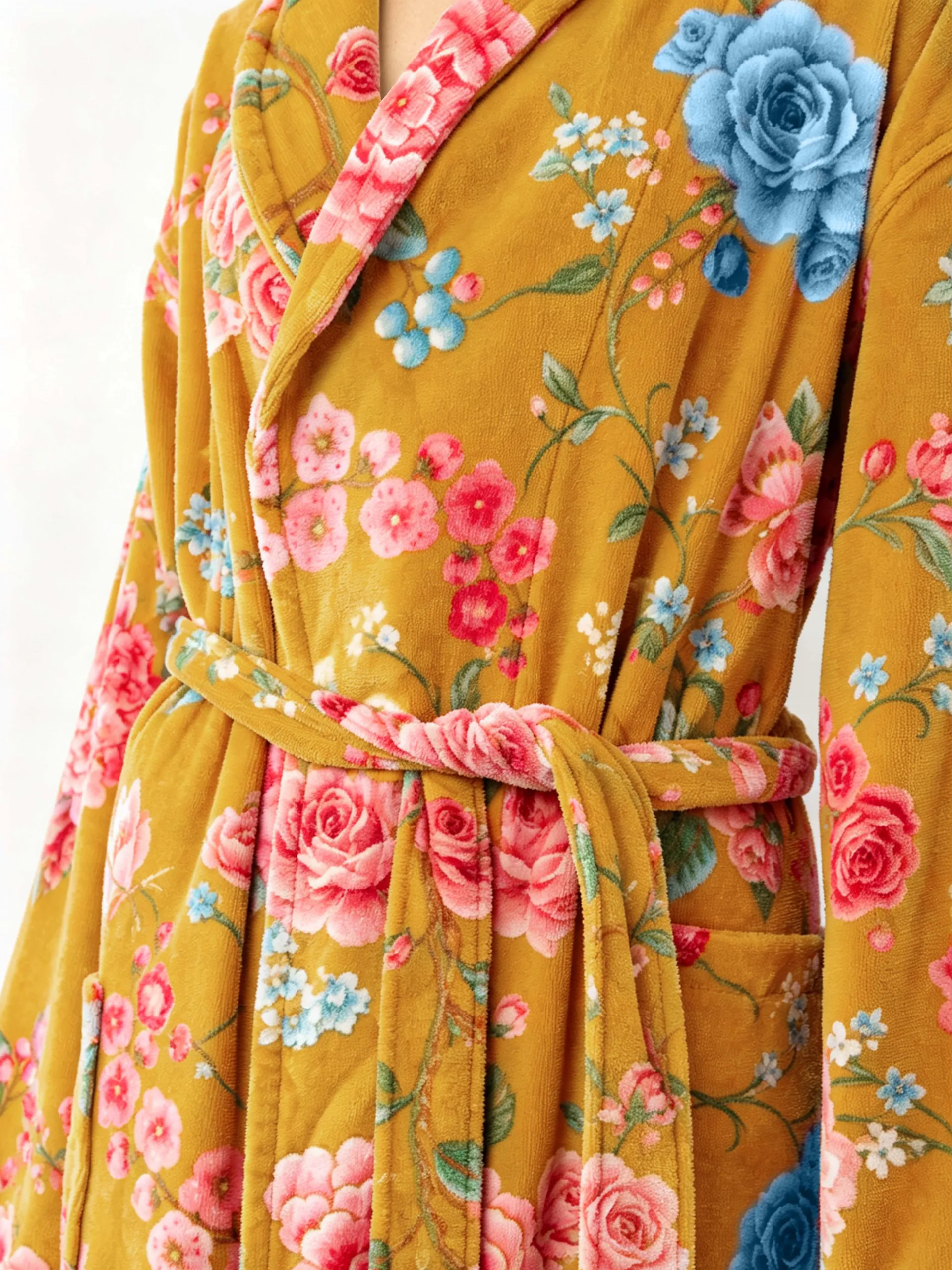 VOOVA & MOVAS  Cotton Towel Robe with Shawl Collar - Vintage Floral Cream - 图片 17