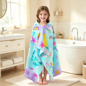 Mermaid Kids Poncho Towel Size Chart Size chart for mermaid kids hooded poncho towel, size guide for girls beach bath towel 50"x30"